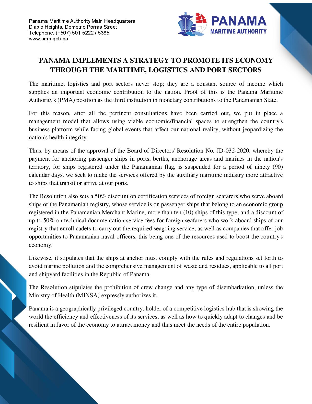 PANAMA IMPLEMENTS A STRATEGY TO PROMOTE ITS ECONOMY THROUGH THE MARITIME, LOGISTICS AND PORT SECTORS-page-001