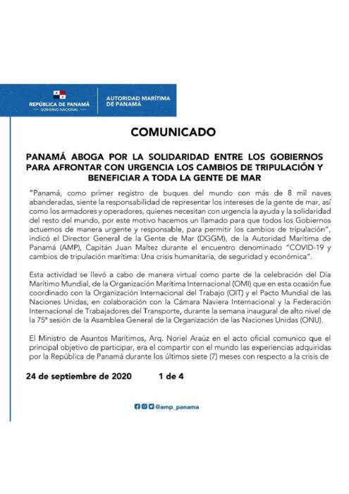 COMUNICADO PANAMA ABOGA POR LA SOLIDARIDAD ENTRE LOS GOBIERNOS PARA AFRONTAR CON URGENCIA LOS CAMBIOS DE TRIPULACIÓN-page-001