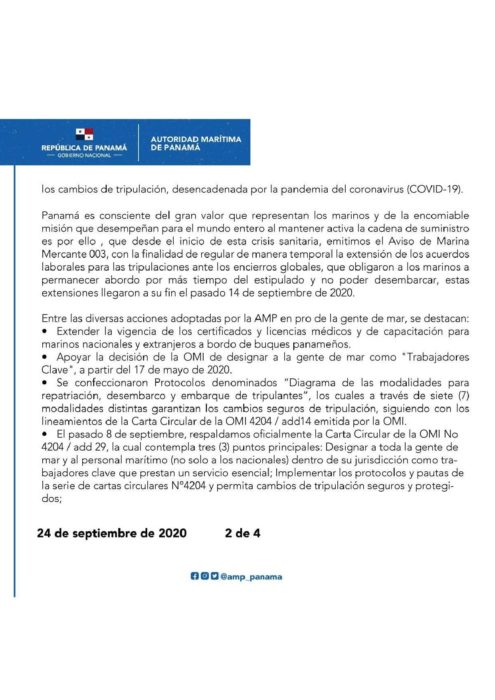 COMUNICADO PANAMA ABOGA POR LA SOLIDARIDAD ENTRE LOS GOBIERNOS PARA AFRONTAR CON URGENCIA LOS CAMBIOS DE TRIPULACIÓN-page-002